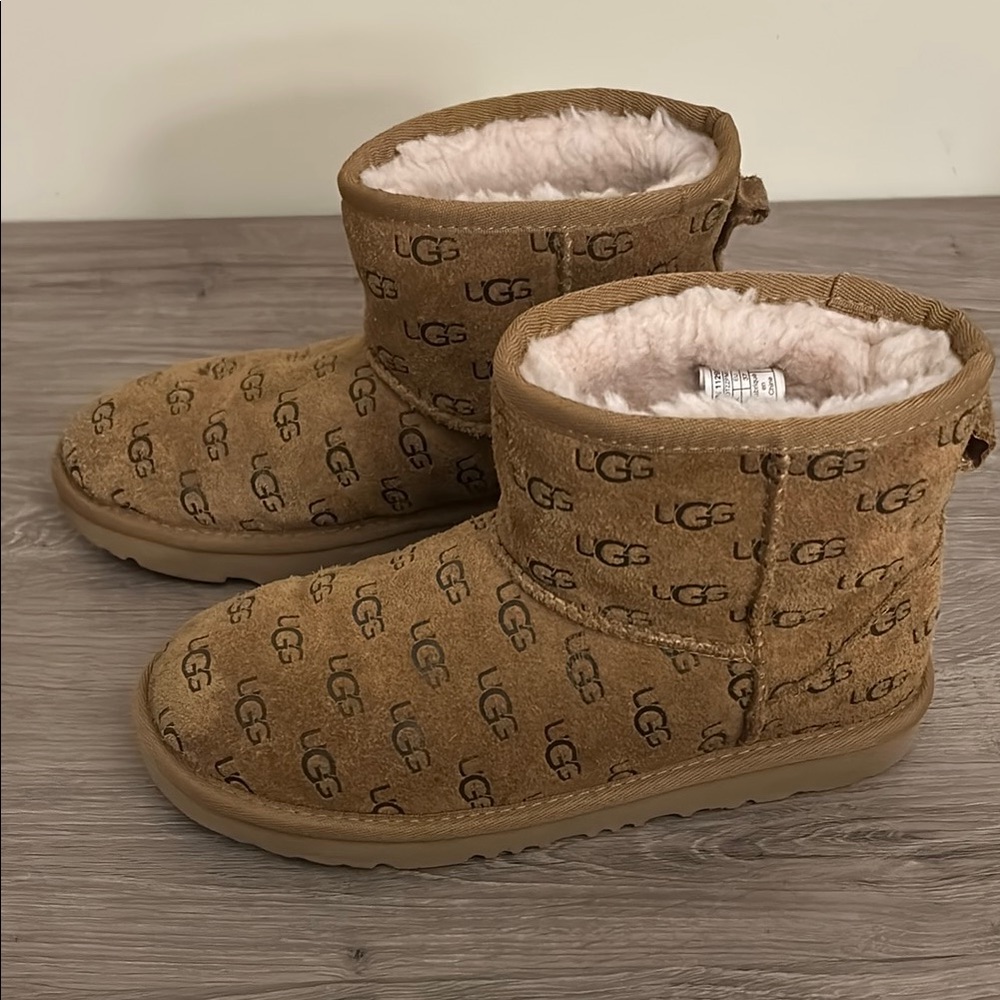 UGG Tan Embossed Short Logo Boot Size 5